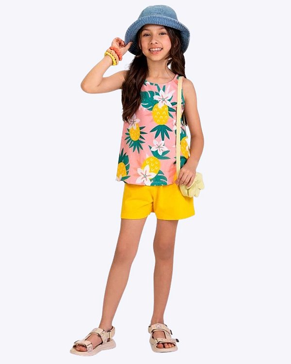 Conjunto Blusa Regata Estampada e Shorts Infantil Feminino Kyly P1001843