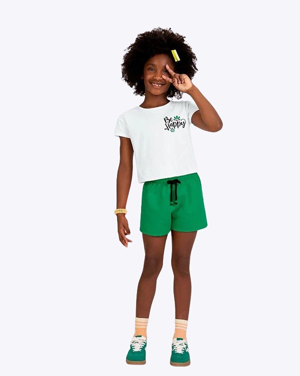 Conjunto Blusa Manga Curta e Shorts Moletom sem Felpa Infantil Feminino Kyly 1001844