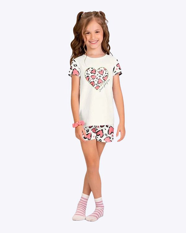 Pijama Manga Curta Animal Print Brilha no Escuro Infantil Feminino Kyly 1001969