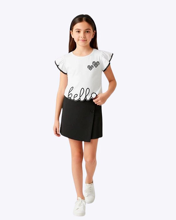 Conjunto Blusa Manga Curta e Shorts-Saia Infantil Feminino Kyly 1001854