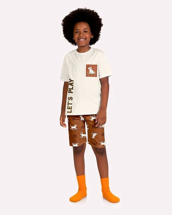 Pijama Manga Curta Cachorrinho Brilha no Escuro Infantil Masculino Kyly 1001982
