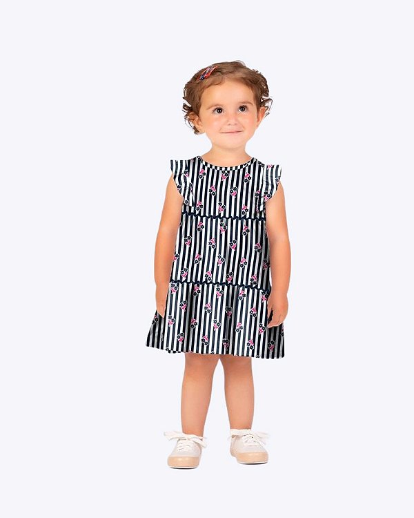 Vestido Manga Curta Listrado Infantil Feminino Kyly 1001789