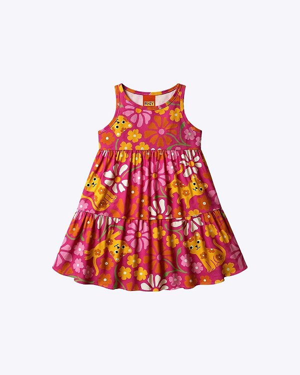 Vestido Manga Curta Floral Estampado Infantil Feminino Kyly 1001804