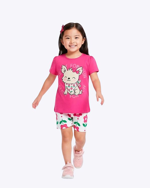 Conjunto Blusa Manga Curta e Shorts Infantil Feminino Kyly P1001818