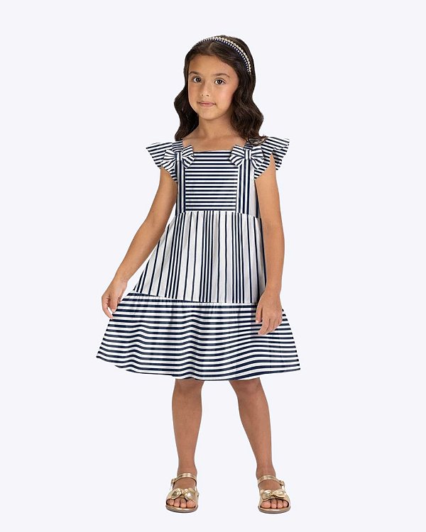Vestido Listrado Laço Infantil Feminino Milon 2001757