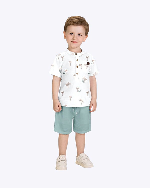 Conjunto Camisa em Tricoline Estampada e Bermuda Modal Infantil Masculino Milon 2001800