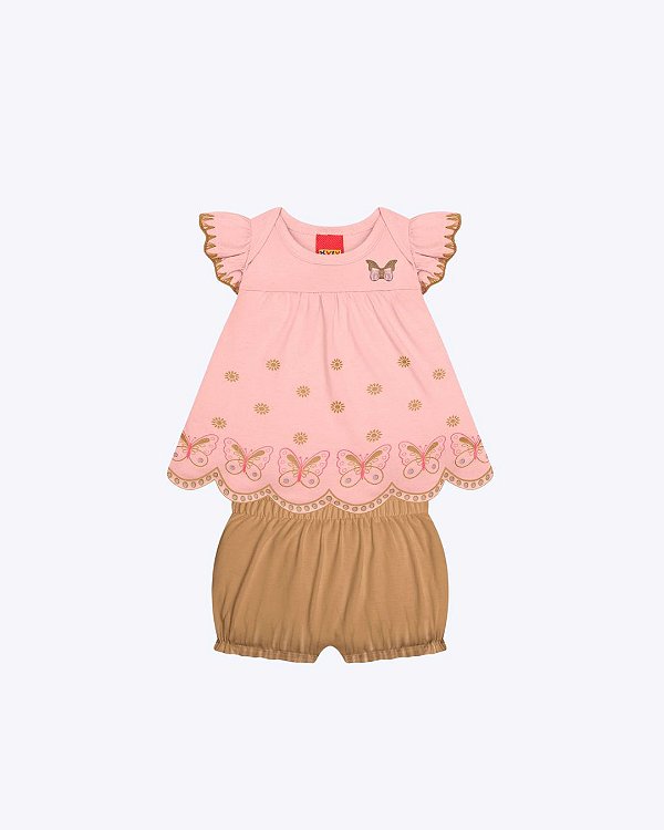 Conjunto Blusa Manga Curta Borboleta e Shorts Bebê Menina Kyly 1002288