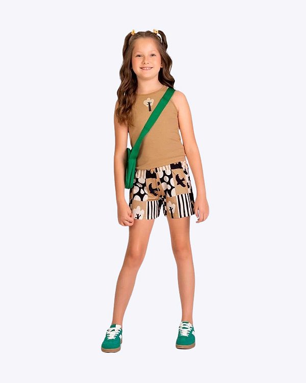 Conjunto Regata Cropped e Shorts Meia Malha Infantil Feminino Kyly 1001853
