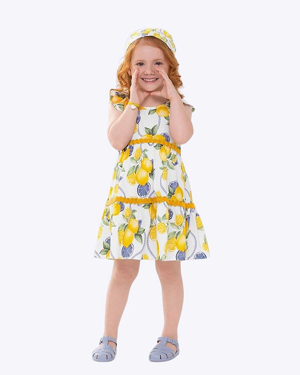 Vestido Manga Curta Estampa Limões Infantil Feminino Nanai 6000480