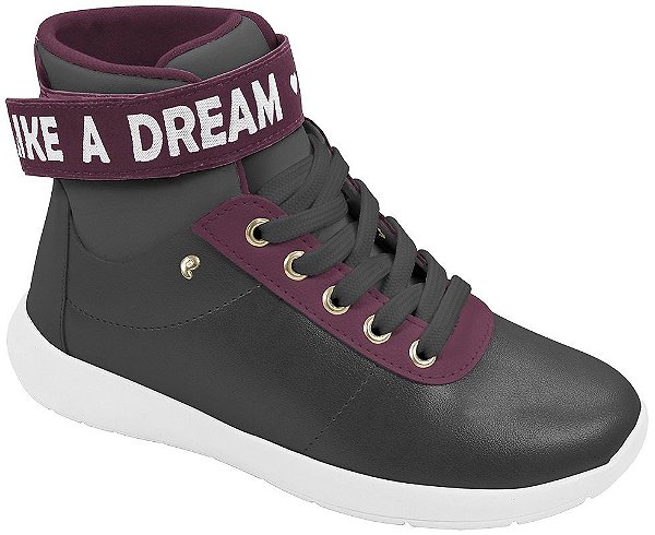 T nis Botinha Preto com Vinho Infantil Feminino Fechamento Velcro e Elasctico Pampili 496.004
