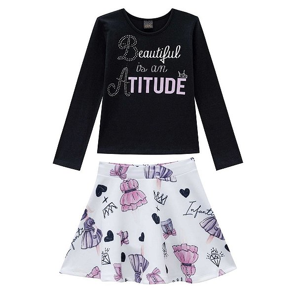 Infanti Conjunto Saia Infantil Feminino Manga Longa 40765