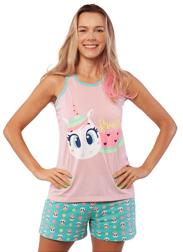 Puket Pijama Adulto Feminino Short Doll Nadador Eco Unicornio 030602196