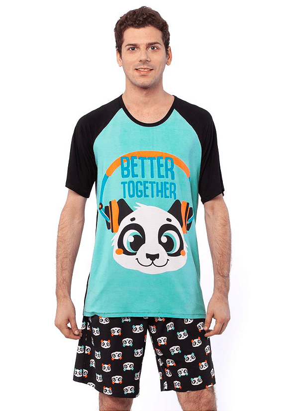 Puket Pijama Adulto Masculino Manga Curta Visco Panda 030602182