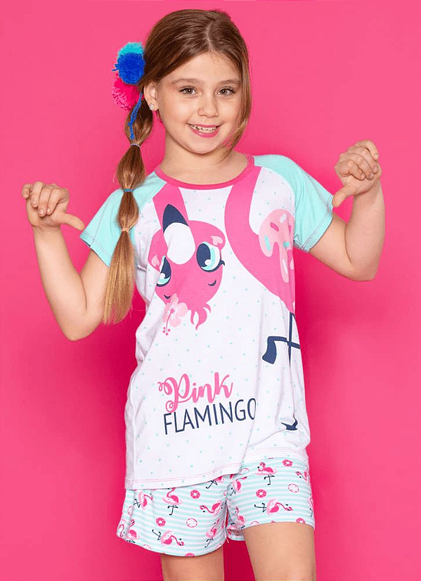 Puket Pijama Short Doll Manga Curta Visco Flamingo 030501363