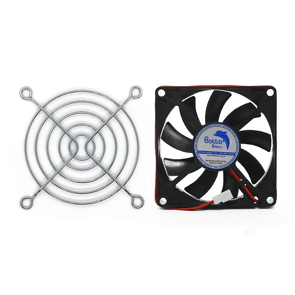 Kit Cooler DC Fan 80x80x15mm 12V Alta Rotação Sleeve/Bucha + Grade de Proteção para Micro ventilador 80x80mm | Botto Brazil