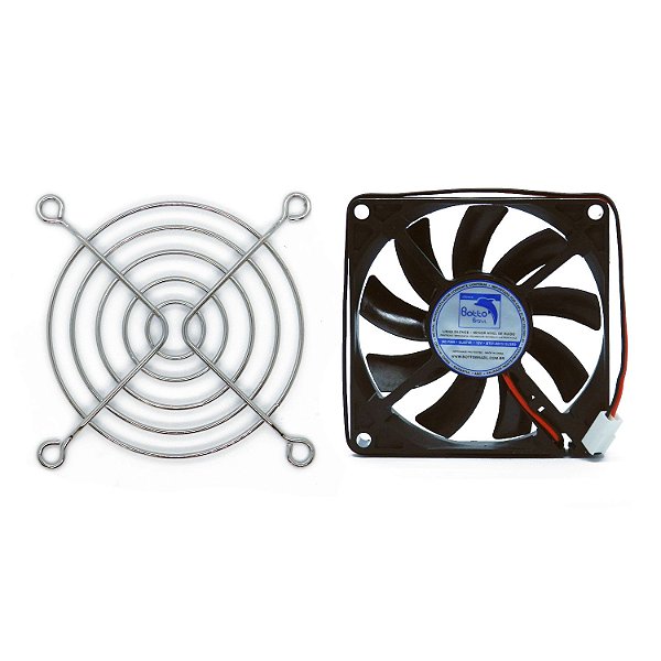 Kit Cooler DC Fan 80x80x15mm 12V Silencioso Baixa Rotação Sleeve/Bucha + Grade de Proteção para Micro ventilador 80x80mm | Botto Brazil