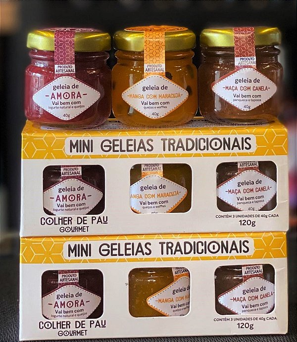 Kit Mini Geleias Tradicionais com 3 sabores Colher de Pau Gourmet