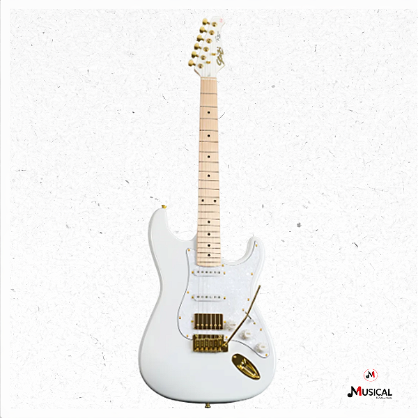 GUITARRA SEIZI VINTAGE BUDOKAN HSS REINALDO MEIRELLES WHITE GOLD C/ CAPA