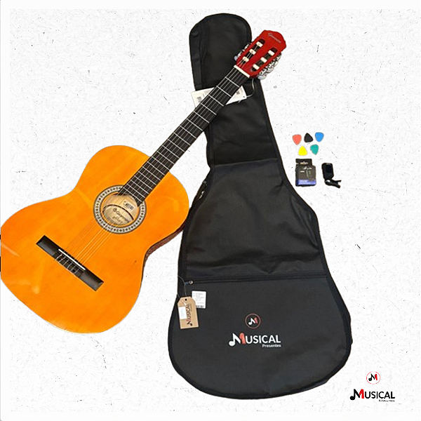 KIT VIOLAO GIANNINI NAILON N14 ACUSTICO NATURAL C/ CAPA AFINADOR PALHETA