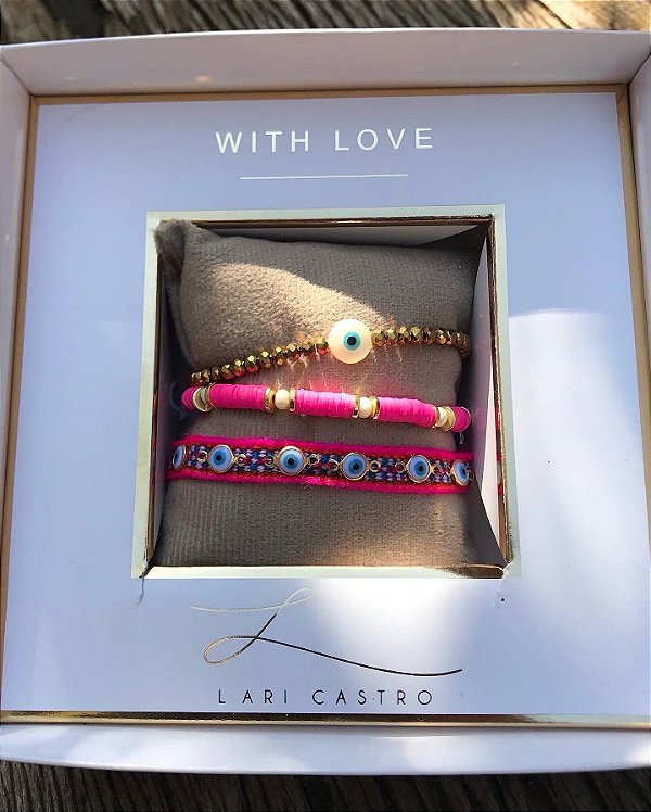 Kit Pulseiras Olho Grego Pink