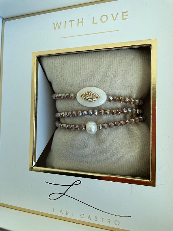 Kit Pulseiras Olho Grego Zircônias Nude