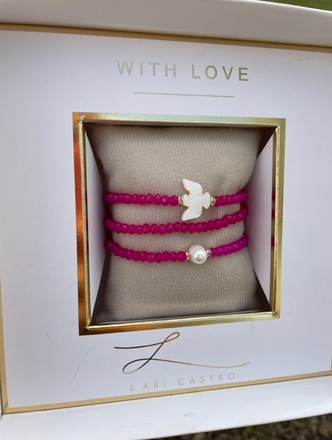 kit Pulseiras Madrepérola Divino Espírito Santo Pink
