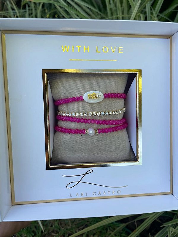 kit Pulseiras  Fé Cristais Pink + Riviera Zircônias