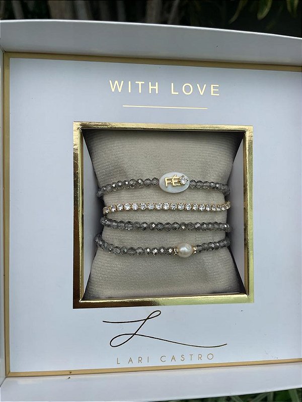 Kit Pulseiras Fé Cinza + Riviera Zircônias