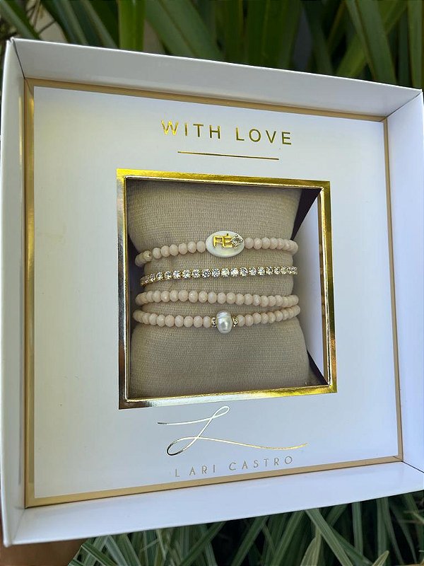 kit Pulseiras Fé Cristais Nude + Riviera Zircônias