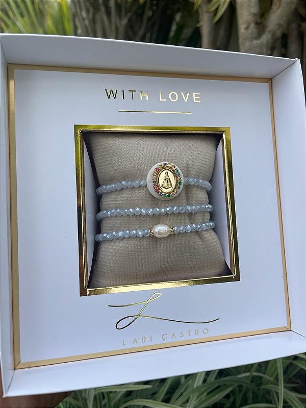 kit Pulseiras Nossa Senhora Aparecida Azul céu