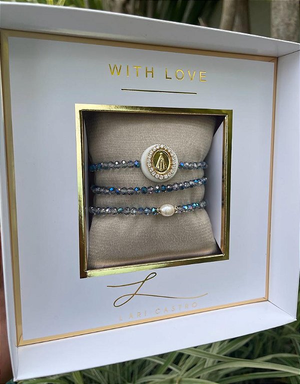 Kit Pulseiras Nossa Senhora Aparecida Azul Mar