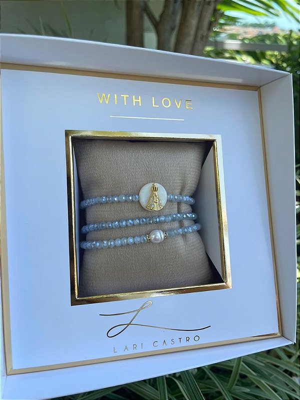 Kit Pulseiras Nossa Senhora Aparecida  Pequena Azul Céu
