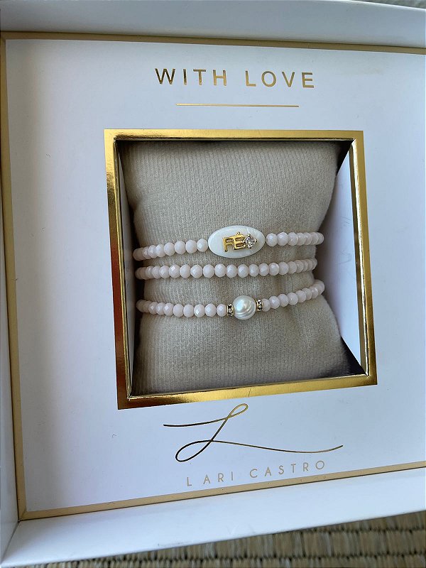 Trio Pulseiras Fé Cristais Off White