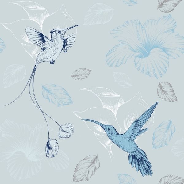 Papel Adesivo Animais Pássaros em Tons de Azul
