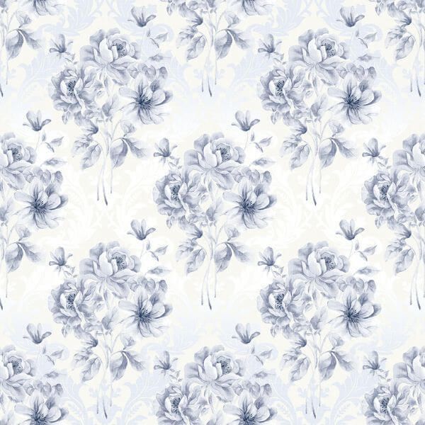 Papel Adesivo Floral Azul e Branco 02
