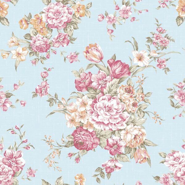 Papel Adesivo Floral Rosa com Fundo Azul 01