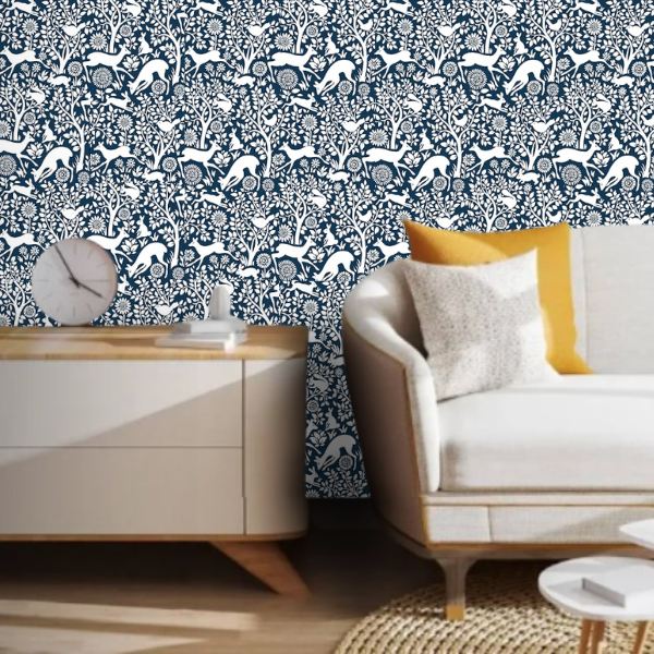 Papel de Parede Importado Floral Azul Marinho com 10 Metros