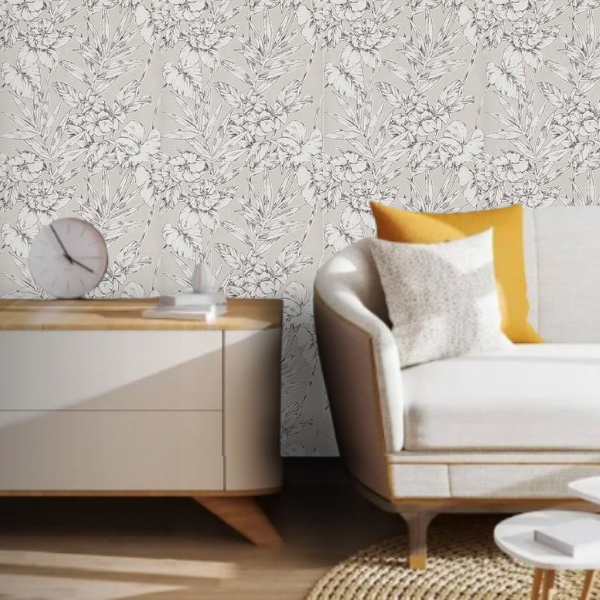 Papel de Parede Floral Cinza Claro Rolo com 10 Metros