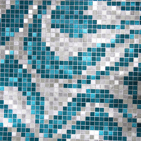 Papel de Parede Pastilhas Azul e Prata Rolo com 10 Metros
