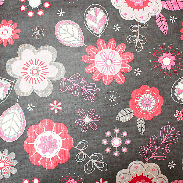 Papel de Parede Importado Floral Cinza Escuro e Rosa 10 Metros