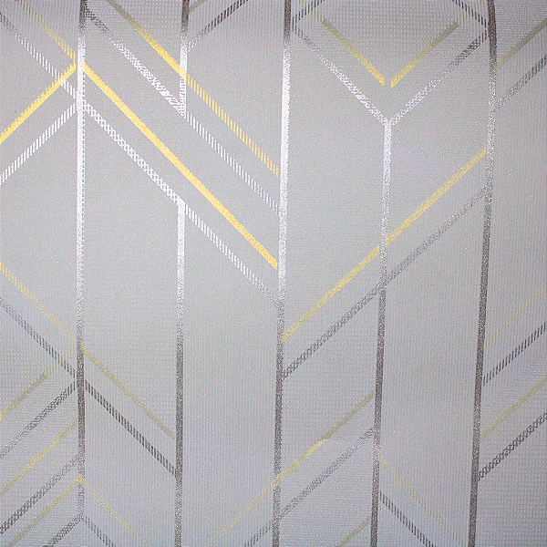 Papel de Parede Geométrico Dourado e Prata Rolo com 10 Metros