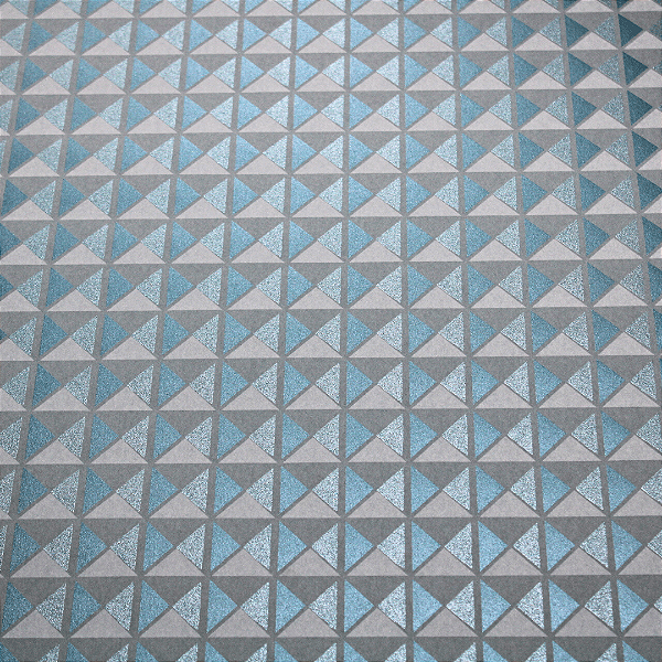 Papel de Parede Geométrico Tons de Azul e Cinza Rolo com 10 Metros