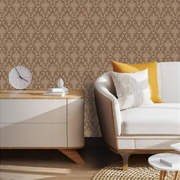 Papel de Parede Arabesco Tom de Marrom Rolo com 10 Metros