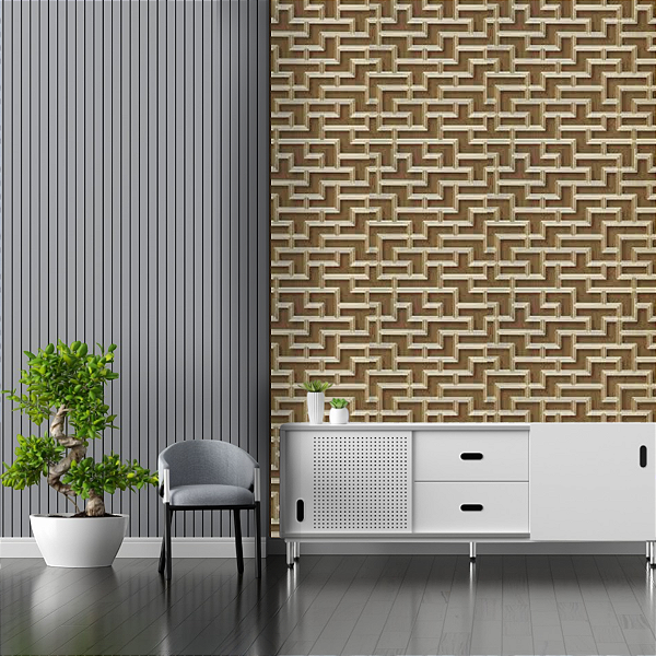 Papel de Parede Geométrico Tons de Dourado Rolo com 10 Metros