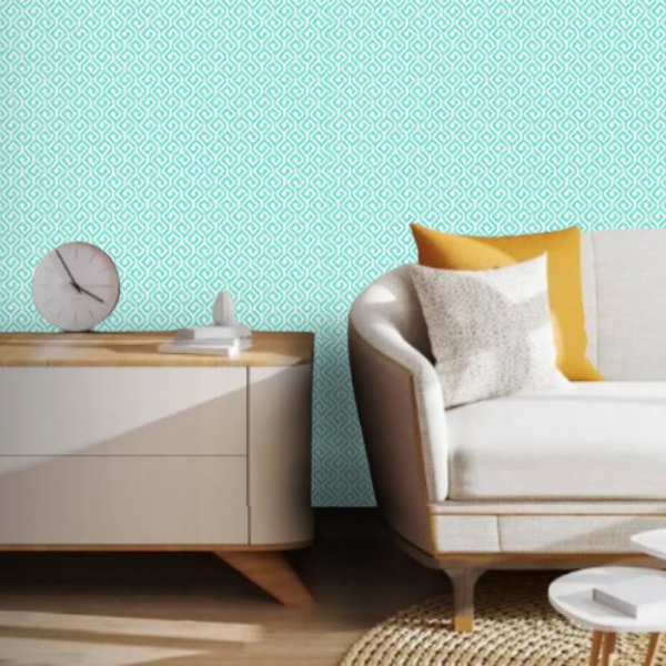 Papel de Parede Importado Geométrico Azul Turquesa com 10 Metros