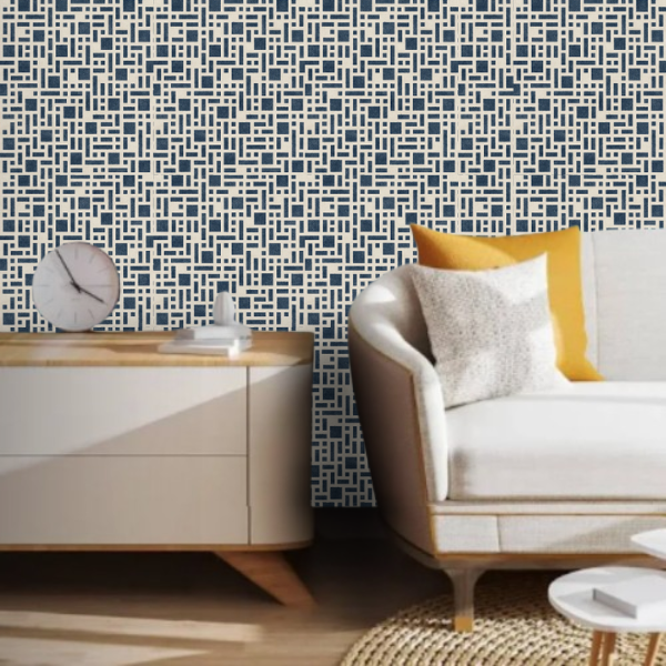 Papel de Parede Geométrico em Tom de Azul Rolo com 10 Metros