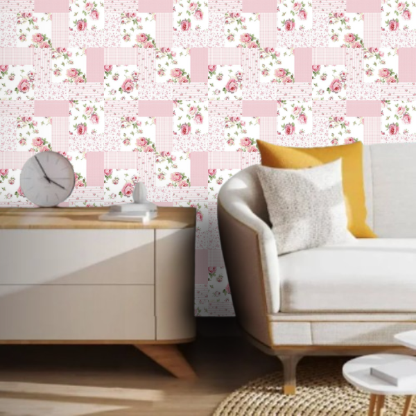 Papel de Parede Floral em Tons de Rosa Rolo com 10 Metros