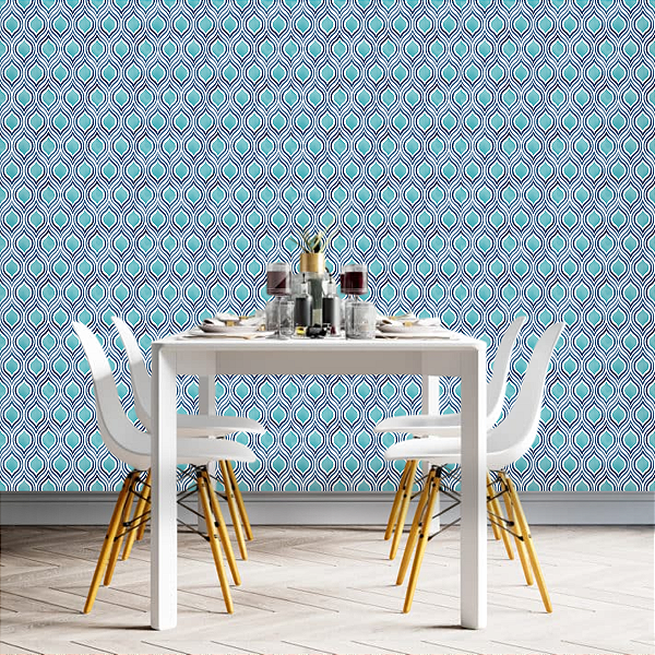 Papel de Parede Importado Geométrico Tons de Azul com 10 Metros