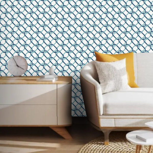 Papel de Parede Geométrico Tons de Azul Rolo com 10 Metros