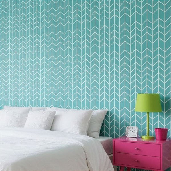 Papel de Parede Adesivo Geométrico Zig Zag Azul Turquesa Vinílico Impermeável 5MX45CM